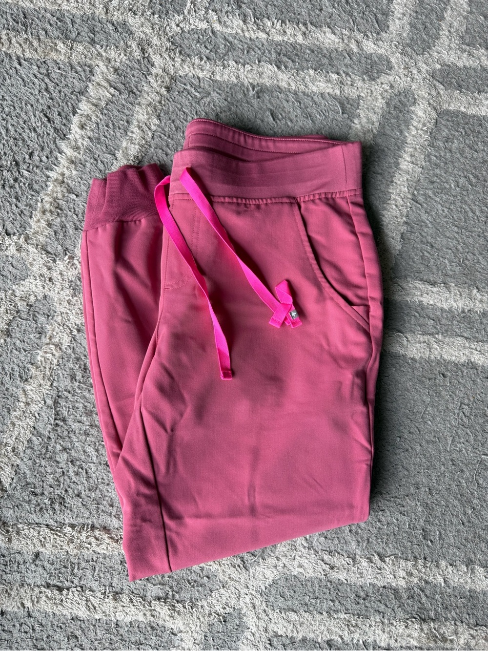 FIGS Women's Pink Jogger Sweatpants with Hot Pink Drawstring